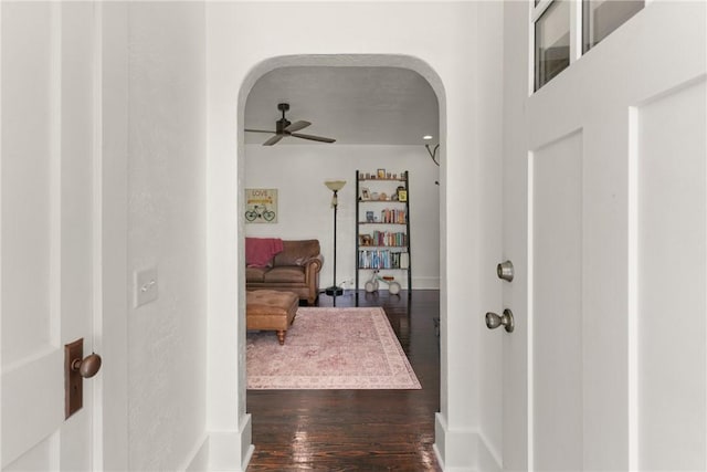 686 S Fourth St, Jesup, GA 31545 - foyer with arched walkways, a ceiling fan, and dark wood-type flooring
