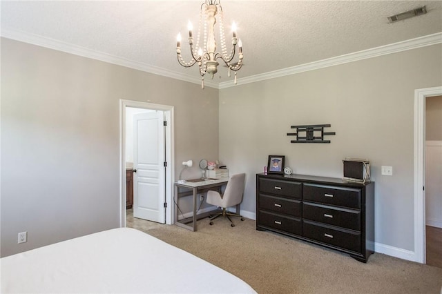 4901 Stanfield Rd, Patterson, GA 31557 - bedroom with a chandelier, carpet, ornamental molding, and an office area