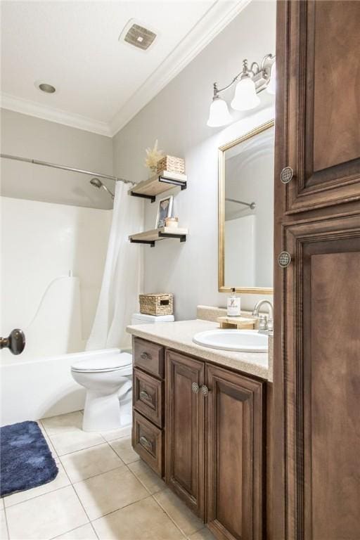 4901 Stanfield Rd, Patterson, GA 31557 - full bath with vanity, ornamental molding, tile patterned flooring, and shower / tub combo with curtain