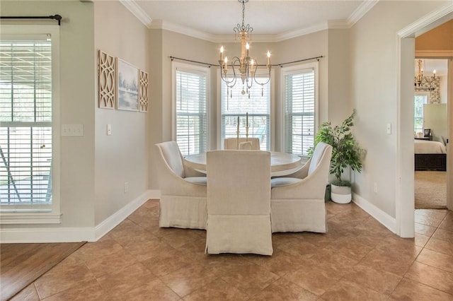 4901 Stanfield Rd, Patterson, GA 31557 - tiled dining area featuring a chandelier, healthy amount of natural light, and ornamental molding