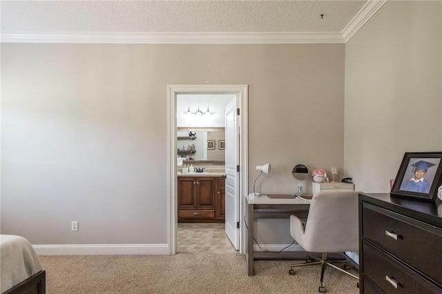 4901 Stanfield Rd, Patterson, GA 31557 - home office featuring light colored carpet, ornamental molding, and a textured ceiling