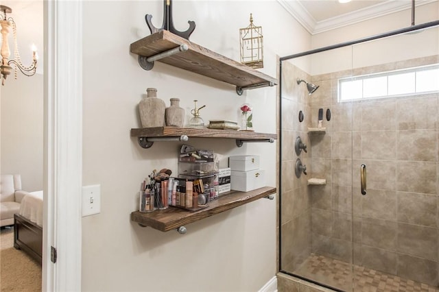 4901 Stanfield Rd, Patterson, GA 31557 - bathroom featuring crown molding and a shower stall