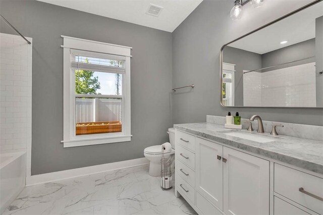 12 Hunters Dr, Brunswick, GA 31523 - bathroom featuring vanity, shower / washtub combination, and marble finish floors
