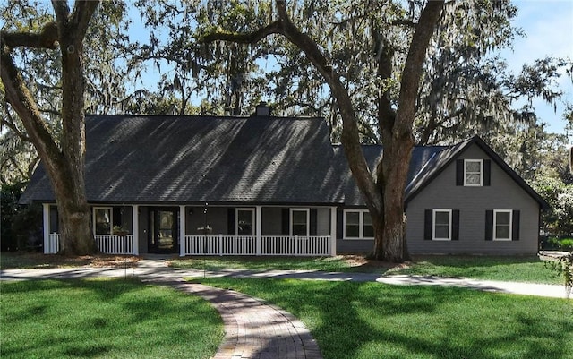 view of front of house featuring a porch and a front yard