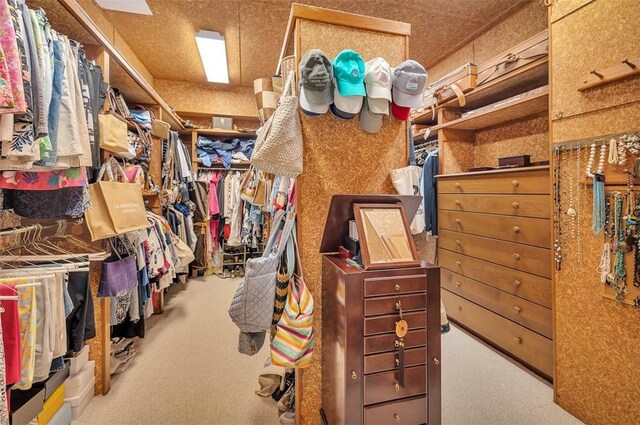 walk in closet featuring carpet floors