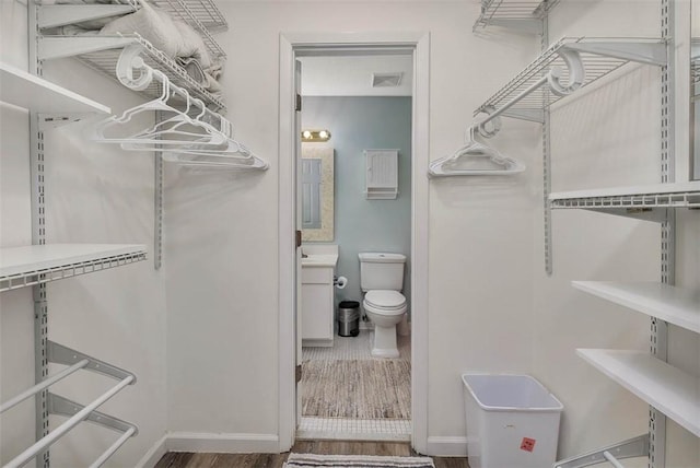 walk in closet featuring hardwood / wood-style floors