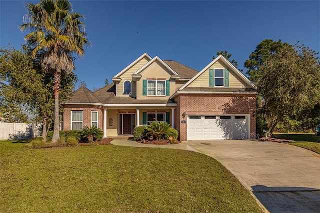 view of front of property featuring a garage and a front lawn