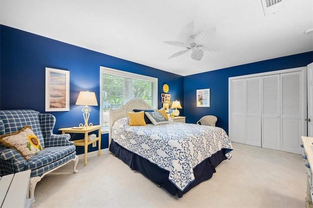 552 Old Plantation Rd, Jekyll Island, GA 31527 - bedroom featuring a closet, carpet flooring, and a ceiling fan