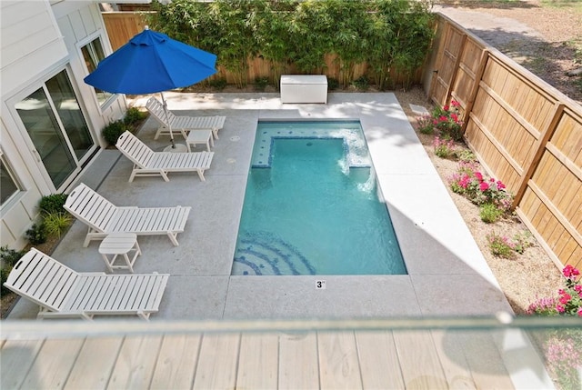 view of pool with a fenced backyard and a fenced in pool