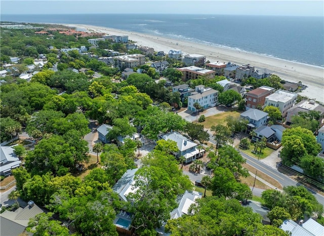 bird's eye view with a beach view and a water view