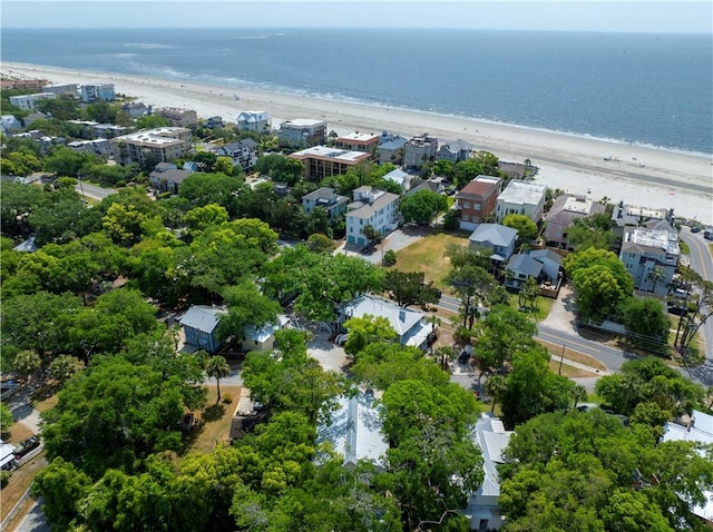 bird's eye view with a beach view and a water view