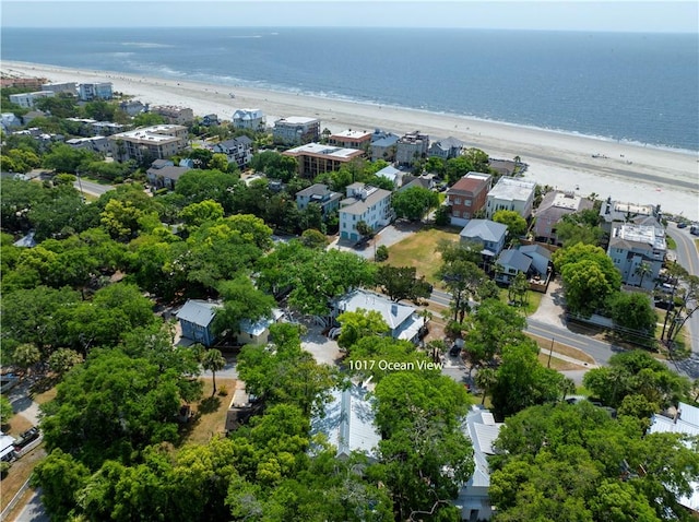 drone / aerial view with a view of the beach and a water view