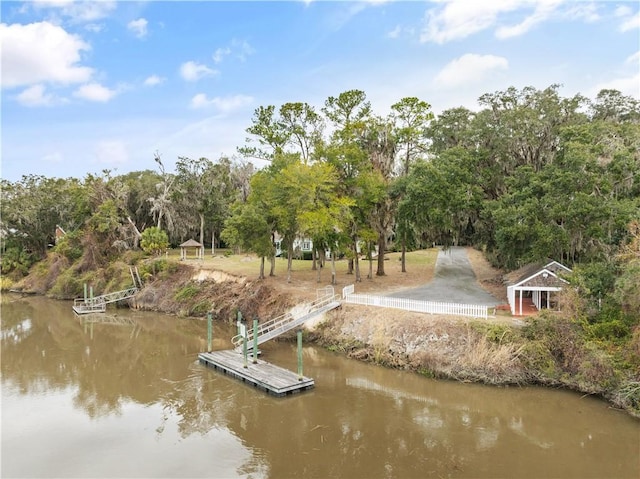 view of dock featuring a water view