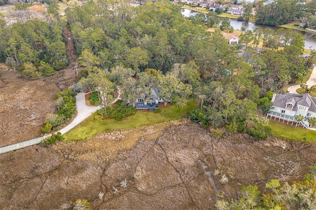 aerial view with a water view