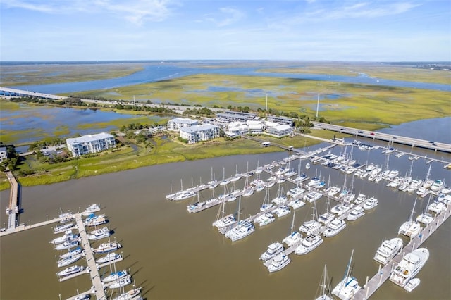 aerial view with a water view