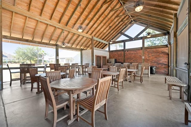 interior space with vaulted ceiling and ceiling fan