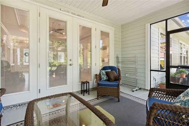 sunroom with wooden ceiling