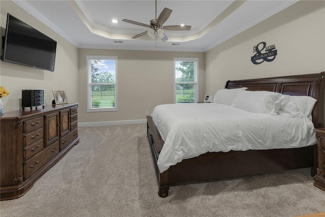 373 Harbour Island Cir, Waverly, GA 31565 - bedroom featuring crown molding, light colored carpet, a raised ceiling, recessed lighting, and a ceiling fan