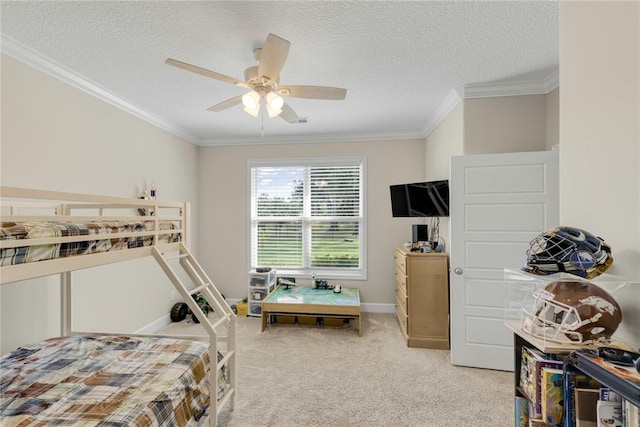373 Harbour Island Cir, Waverly, GA 31565 - bedroom featuring light carpet, ornamental molding, ceiling fan, and a textured ceiling