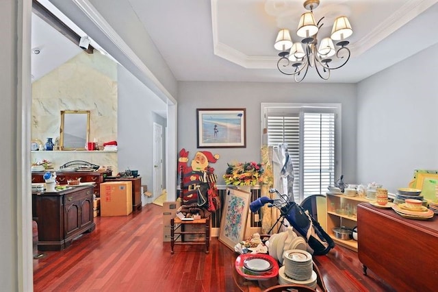 104 Cay Trce, Brunswick, GA 31525 - game room with a chandelier, wood finished floors, a raised ceiling, and ornamental molding
