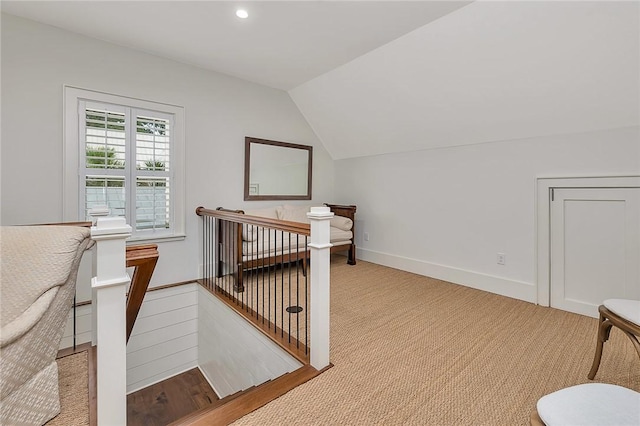 11826 Old Demere Rd, Saint Simons Island, GA 31522 - additional living space featuring vaulted ceiling, light carpet, and recessed lighting