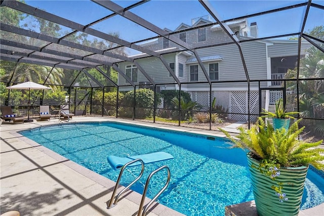206 Dunbar Dr, Saint Simons Island, GA 31522 - outdoor pool featuring a patio and glass enclosure