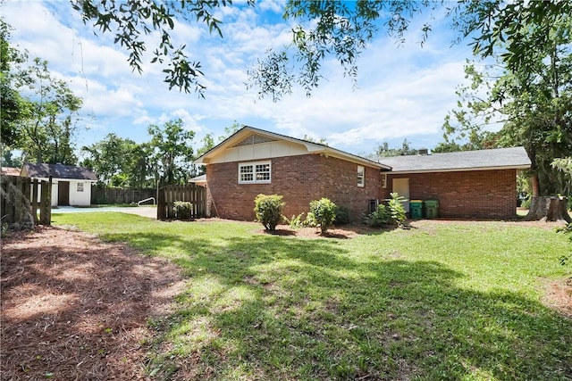 exterior space with a storage shed