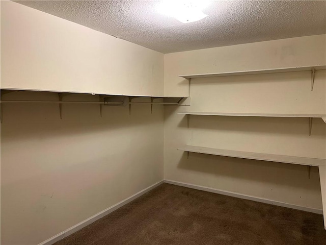 spacious closet featuring dark carpet