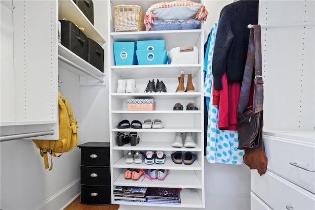 walk in closet featuring wood-type flooring