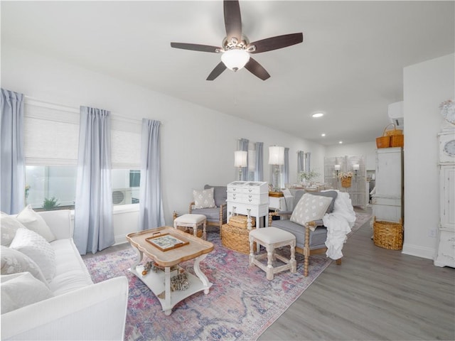 1007 Elbert Ext, Darien, GA 31305 - living area featuring wood finished floors, ceiling fan, and recessed lighting