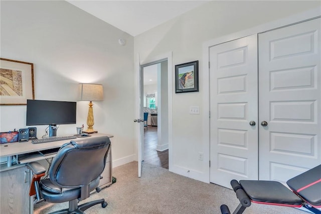 view of carpeted home office