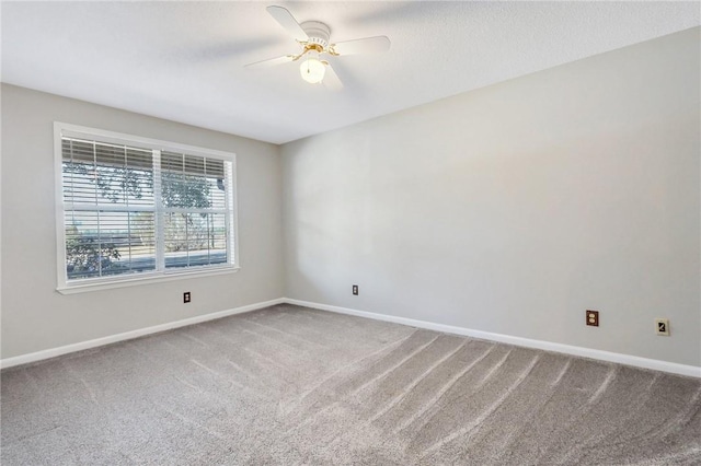 spare room with ceiling fan and carpet floors