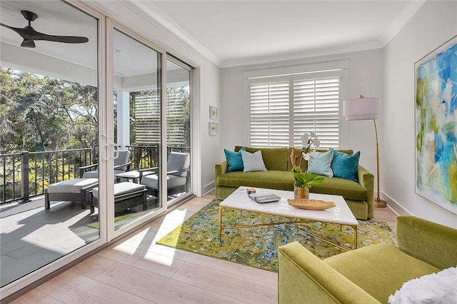 interior space featuring ceiling fan