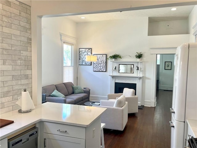 1915 Union St, Brunswick, GA 31520 - living area featuring dark wood finished floors, a fireplace, baseboards, and recessed lighting