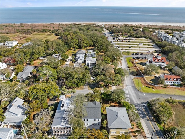 bird's eye view featuring a water view and a residential view