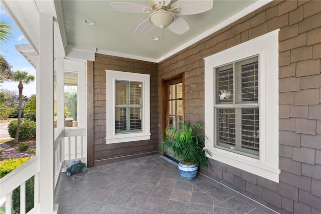 view of patio / terrace featuring ceiling fan