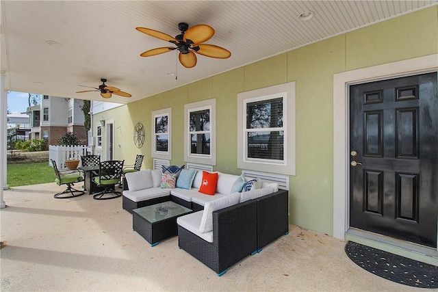 view of patio / terrace with ceiling fan and outdoor lounge area