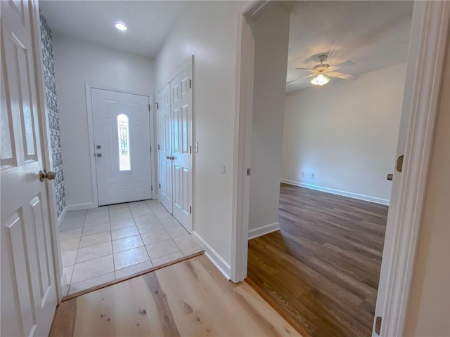 348 Moss Creek Ln, Brunswick, GA 31522 - entryway featuring a ceiling fan, light wood-style floors, and recessed lighting