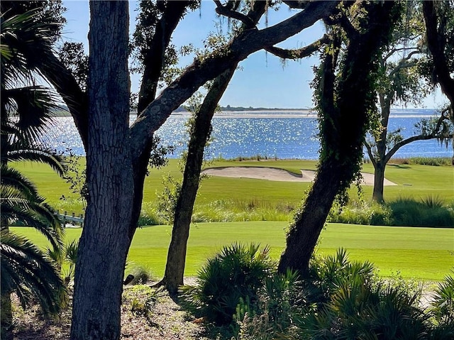 view of community featuring a yard and a water view