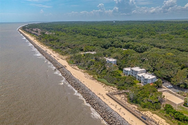 aerial view with a view of the beach and a water view