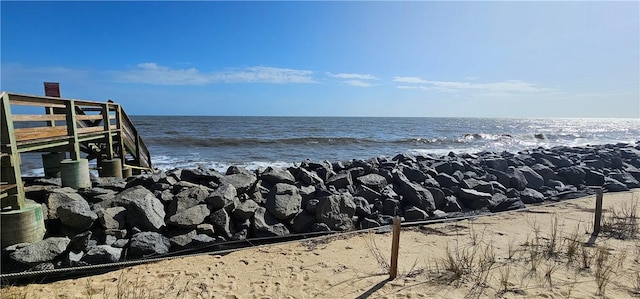 view of water feature featuring a beach view