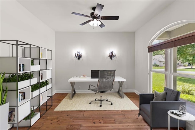 114 Wedge Wood Ct, Brunswick, GA 31525 - office space with wood finished floors, ceiling fan, and baseboards