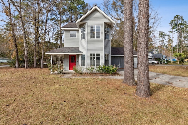 view of front of house with a front lawn and a porch