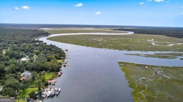 bird's eye view featuring a water view