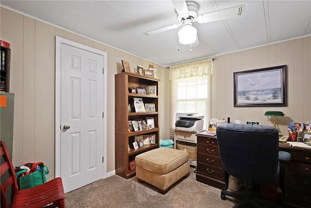 314 King David Rd, Jesup, GA 31545 - carpeted office space with ceiling fan, a decorative wall, and crown molding