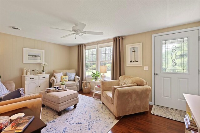 314 King David Rd, Jesup, GA 31545 - living room featuring dark wood-style flooring and a ceiling fan
