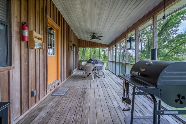 4068 3r Fish Camp Rd, White Oak, GA 31568 - sunroom / solarium with outdoor dining space, a ceiling fan, and lofted ceiling