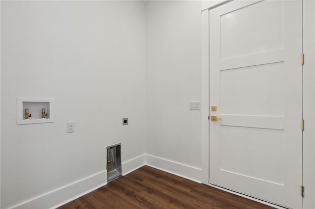 laundry room featuring electric dryer hookup, hookup for a washing machine, and dark hardwood / wood-style flooring