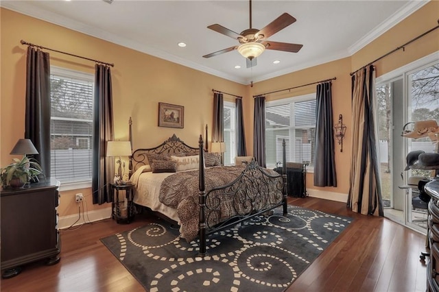 655 Littlefield St, Jesup, GA 31546 - bedroom with multiple windows, access to exterior, hardwood / wood-style floors, crown molding, and recessed lighting