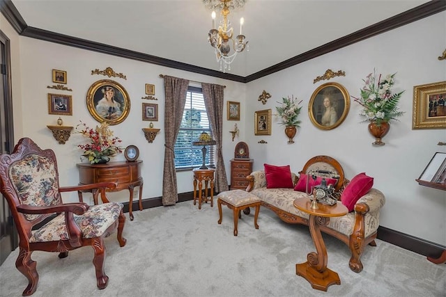 265 Harbor Pointe Dr, Brunswick, GA 31523 - sitting room with a chandelier, carpet flooring, crown molding, and baseboards